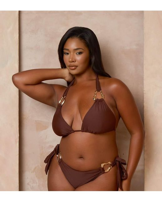 Moda Minx Curve Brown X Alessa Tyrrell-charles Tieside Bikini Bottoms With Molten Hardware Detail