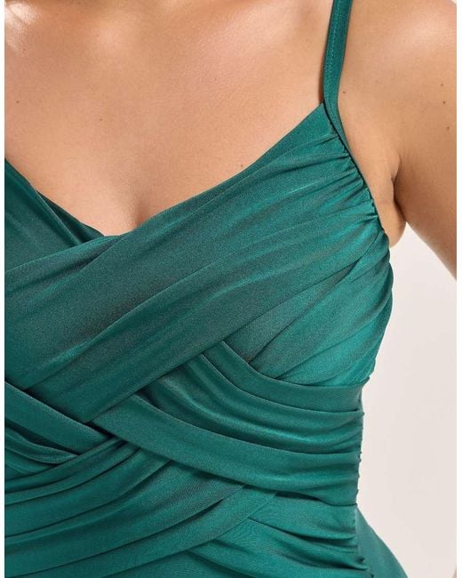 Yours Clothing Green Double Crossover Tummy Control Swimsuit
