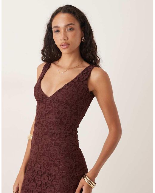 ASOS Brown Lace V Neck Maxi Dress