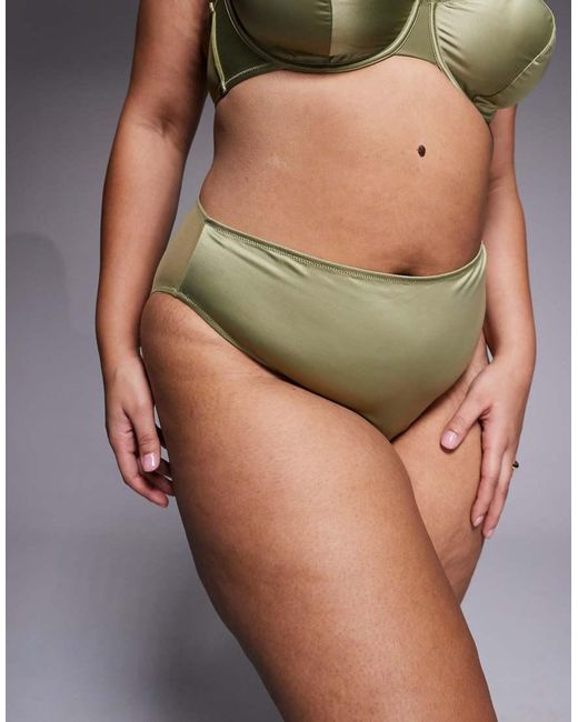 ASOS Green Asos Design Curve Fern Clean Satin High Waist Brief With Sheer Mesh Back