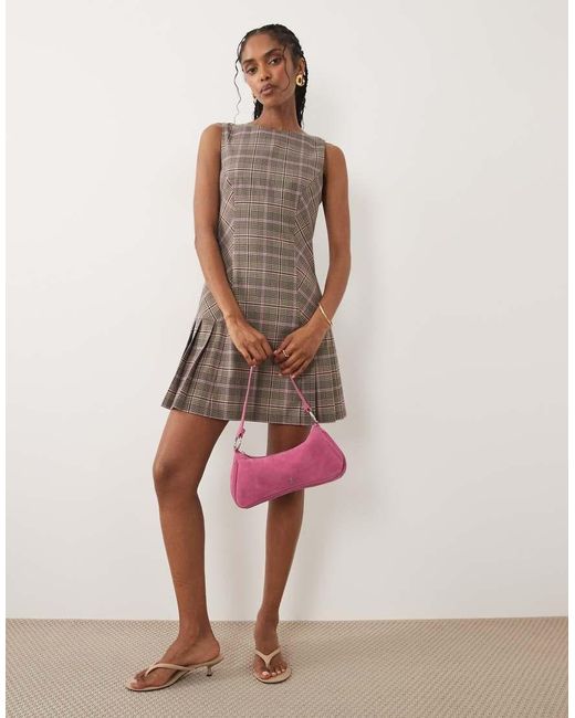 Nobody's Child Brown Tailored Sleeveless Pinafore Kilt Mini Dress