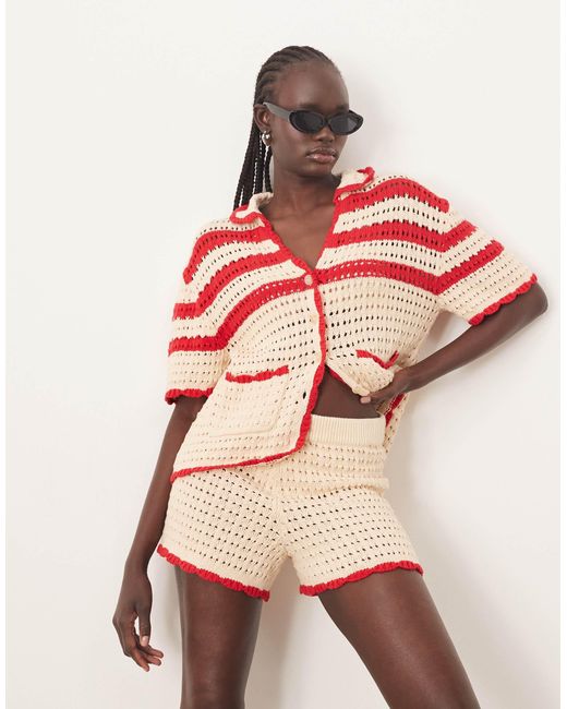 ARRANGE Pink Knitted Contrast Stripe Short Co-ord