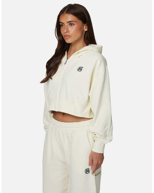 Good For Nothing White Cropped Zip Hoodie With Monogram