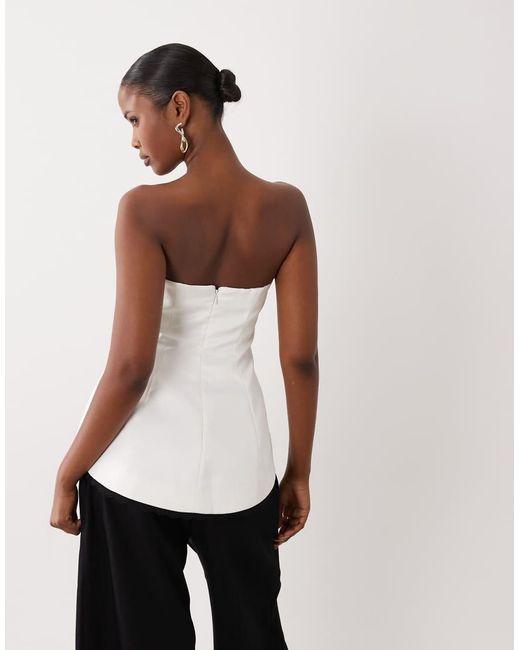 ASOS White Bandeau Corset Top With Contrast Trim Detail