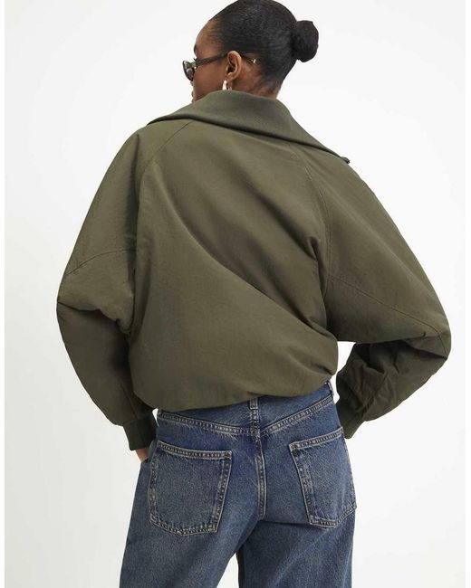 River Island Blue Funnel Neck Bubble Hem Bomber Jacket