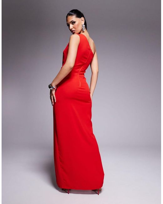Vesper Red One Shoulder Cut Out Maxi Dress With Front Split