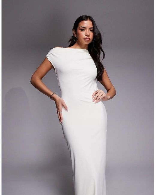 The Frolic Gray Exclusive Asymmetric Off Shoulder Maxi Dress