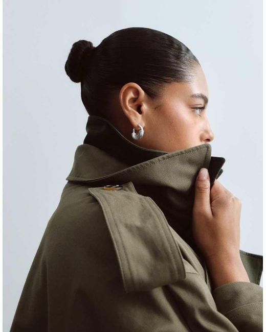 ARRANGE Brown Curve Two Tone Lapel Double Breasted Trench Coat