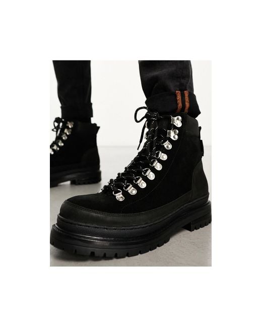 Walk London Black Element Hiker Boots for men
