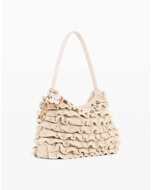 Desigual Natural Large Crochet Flower Bag