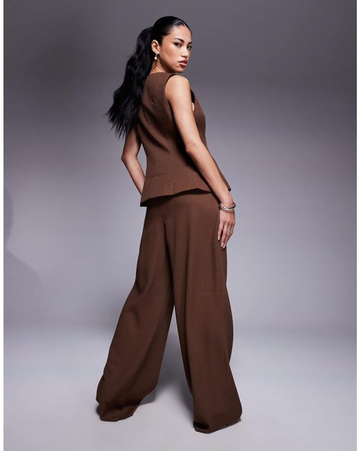 ASOS Natural Linen Look Tailored Tie Waist Pull On Trousers Co-ord