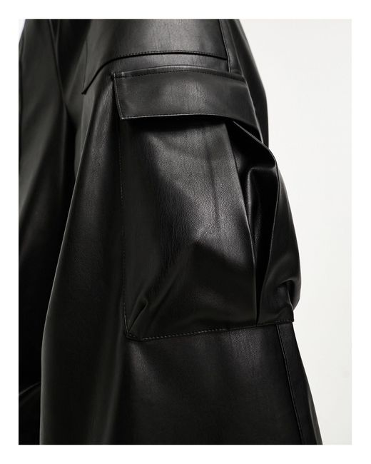 Miss Selfridge Black Faux Leather baggy Cargo Trouser