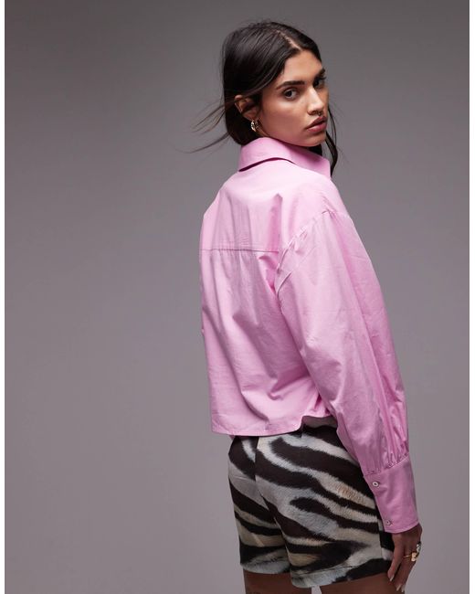 ASOS Pink Cropped Cinch Waist Shirt