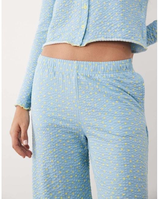 Threadbare Blue Cotton Mix Button Down Pyjama Set With Hearts Print