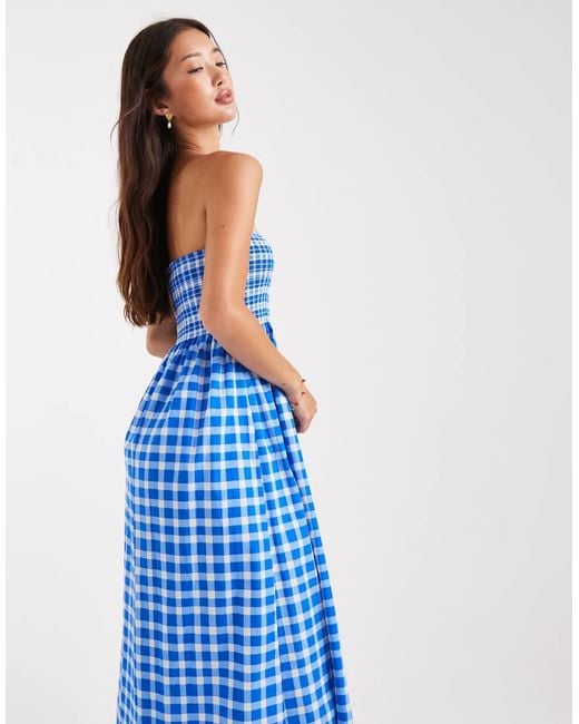 Vestito Midi A Fascia Arricciato A Quadri di New Look in Blue