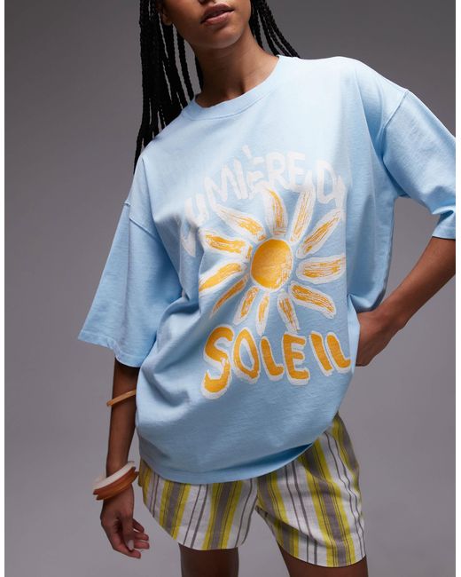 TOPSHOP Blue Graphic Soleil Oversized Tee