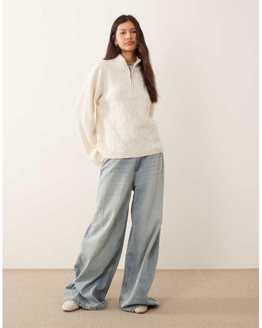 Vila Natural Cable Knit Zip Up Jumper