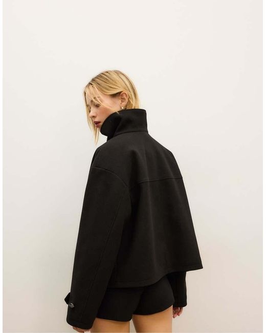 Stradivarius Black Soft-Touch Crossover High Neck Jacket