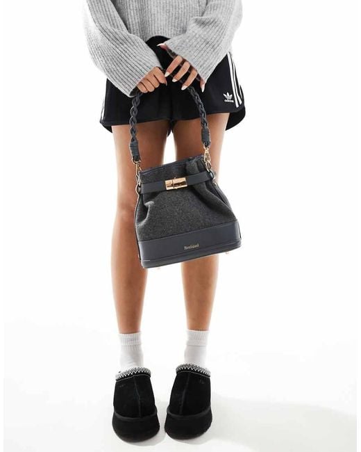 River Island Gray Wool Bucket Bag