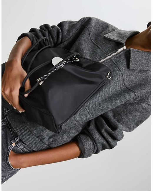 Stradivarius Gray Fabric Shopper Bag With Charm