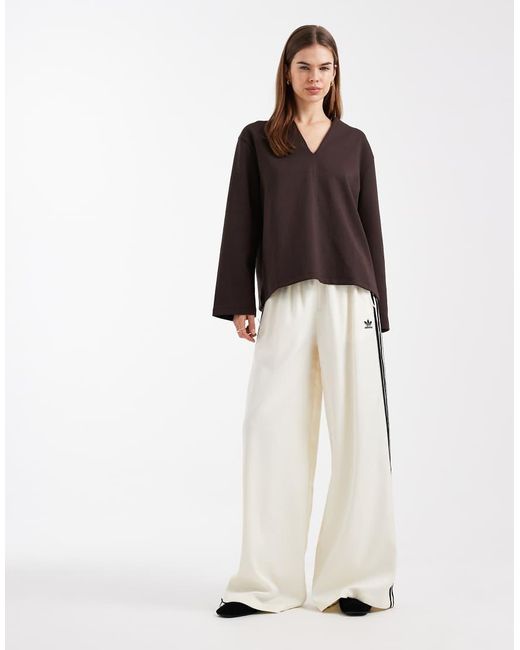 ASOS Brown Long Sleeve Plunge With Button Detail Top