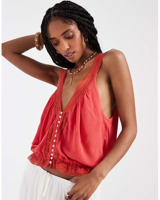 Free People Red Celeste Tank Top