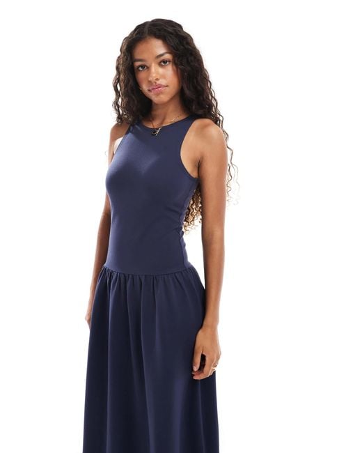 4th & Reckless Blue Sleeveless Racerneck Drop Waist Midaxi Dress