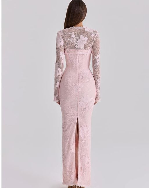 House Of Cb Pink Lucienne Lace Maxi Dress