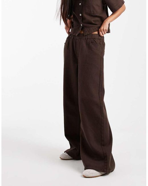 Pieces Brown Textured Twill Wide Leg Trouser Co-ord