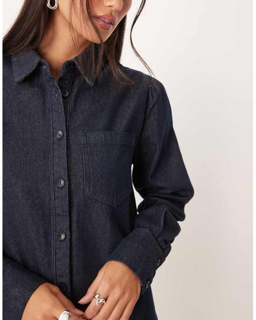 Glamorous Blue Drop Waist Pleated Mini Denim Dress
