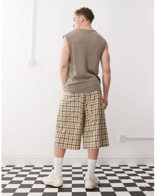 Collusion – oversize-jorts mit mehrfarbigem karomuster in Natural für Herren
