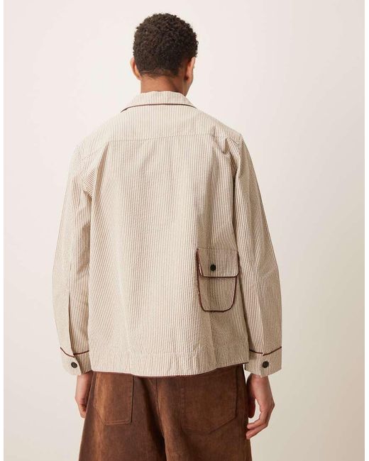 Pompeii UK Natural Pompeii Striped Structured Button Up Chore Jacket for men