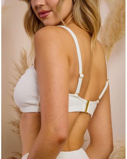 Wolf & Whistle Brown X Maia Andrews Ring Front Crinkle Bikini Top