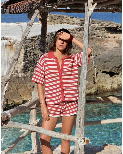Camisa Playera A Y Blancas Con Botones Y Solapas De Croché Rico En Algodón De X Luana Barron (Parte De Un Conjunto)-Rojo 4th & Reckless de color Red