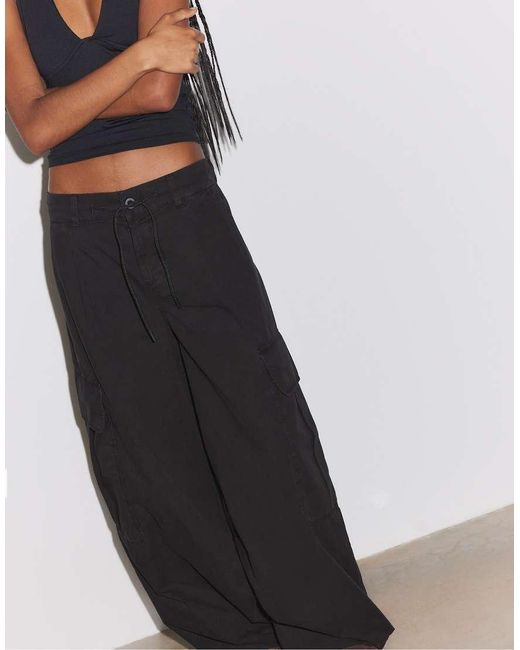Stradivarius Black Poplin Cargo Trousers