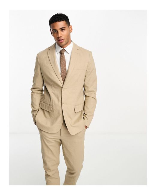 Only & Sons Natural Slim Fit Linen Mix Suit Jacket for men