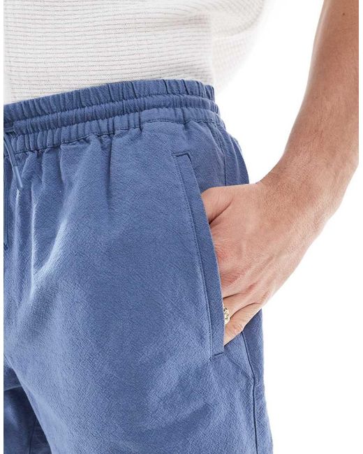 Pantalones Cortos Azules Sin Cierres De Tejido Efecto Lino De -Blanco River Island de hombre de color Blue