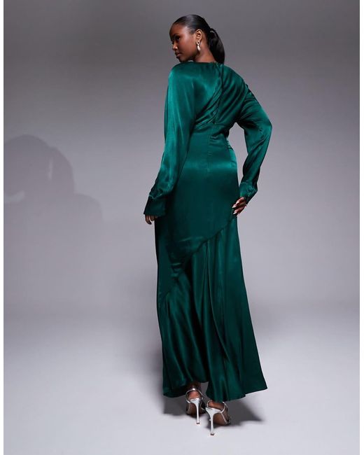 Bardot Green Kartia Long Sleeve Maxi Dress With Split
