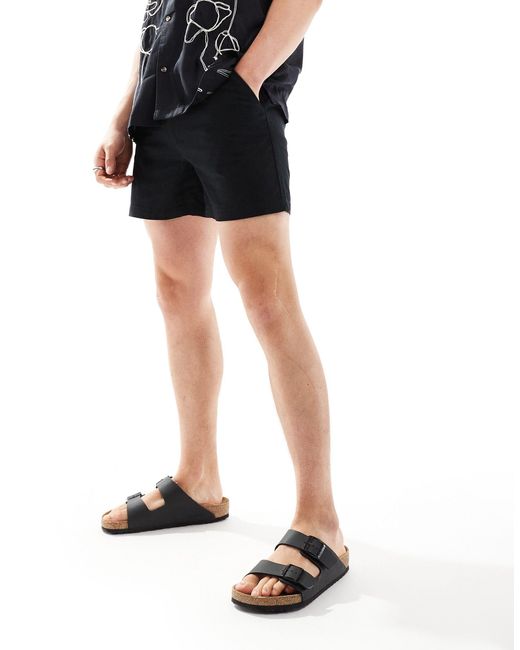 ASOS Black Pleated Linen Shorts for men