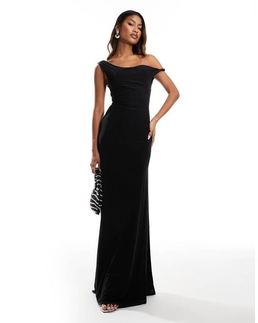 ASOS Black Twist Shoulder With Lace Up Back Maxi Dress
