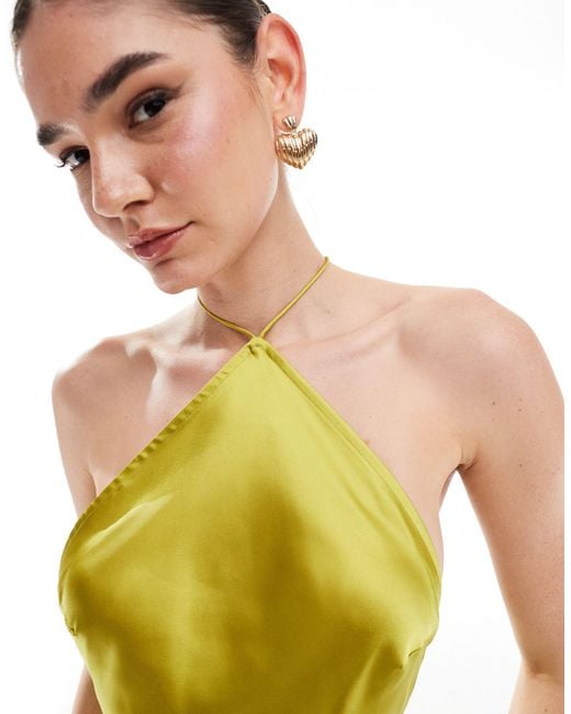 ASOS Yellow Satin Halter Maxi Dress With Shaped Back Detail
