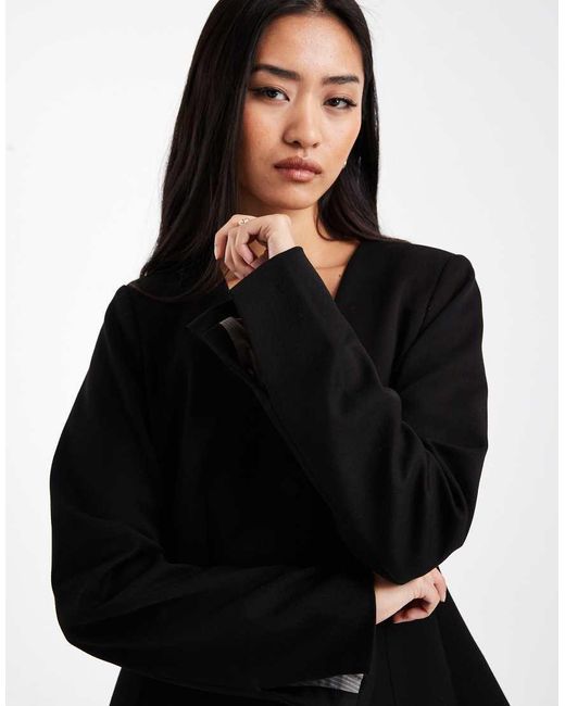 Object Black Stretch Tailored Cinched Waist Blazer