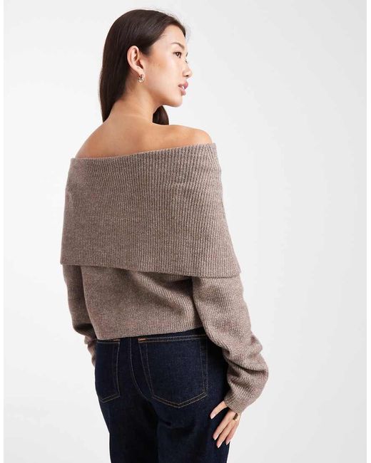 Miss Selfridge Gray Deep Fold Over Rib Bardot