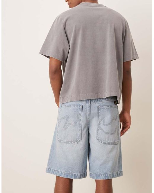 ASOS Denim Jorts Met Strikceintuur En Geborduurde Achterzakken in het Gray voor heren