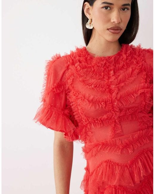 Beauut Red Maryisa Short Sleeve Ruffle Maxi Dress