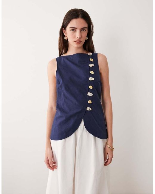ASOS Blue Linen Look Waistcoat Maxi Dress With Poplin Skirt