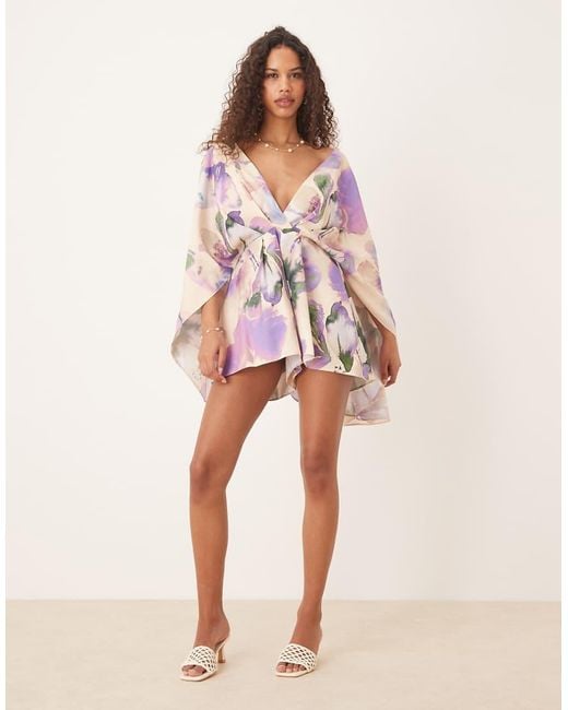 ASOS Pink Exaggerated Sleeve Plunge Playsuit
