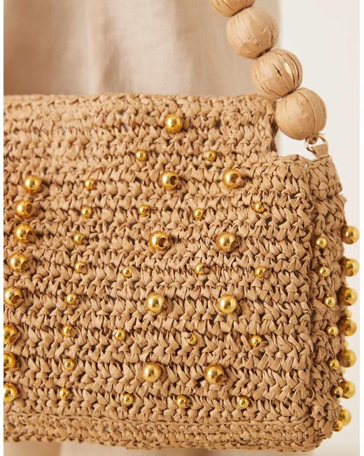 ASOS Natural Straw Beaded Handle Shoulder Bag