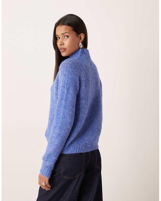 Jdy Blue High Neck Textured Knitted Jumper