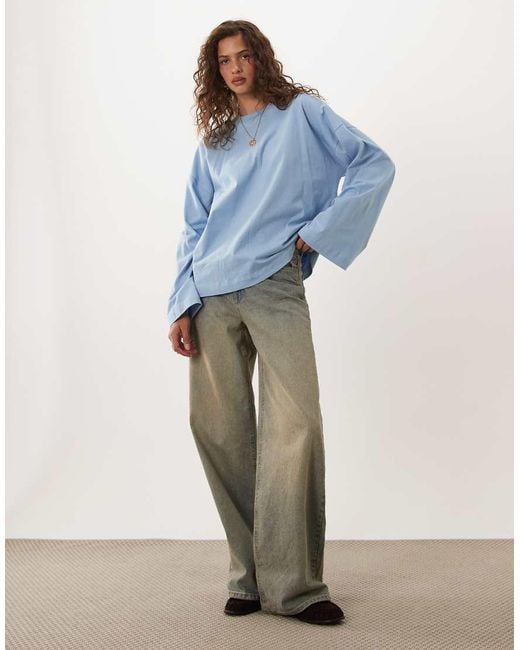 ASOS Blue Cotton Crew Neck Oversized Long Sleeve T-shirt
